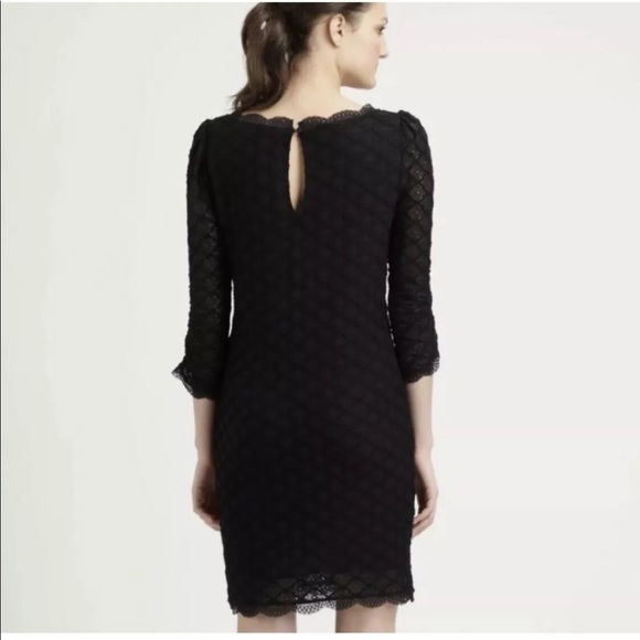 JOIE | Black Geo Lace 3/4 Sleeve Dress Black Sz S - Picture 2 of 5